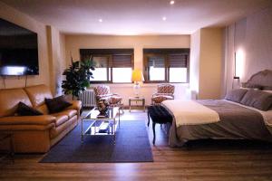 salon z łóżkiem i kanapą w obiekcie GOYA Loft de Categoría Nuevo w Madrycie