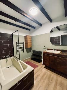 un ampio bagno con vasca e lavandino di Duplex de charme 80m2 au coeur d'Arles, 2 chambres a Arles