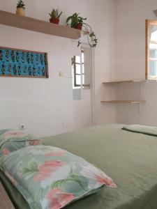 1 dormitorio con cama con almohada en Old house en Tarrafal