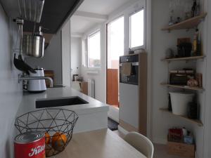 eine Küche mit einer Spüle und einer Arbeitsplatte in der Unterkunft Rooftop Suites Vitoria in Vitoria-Gasteiz
