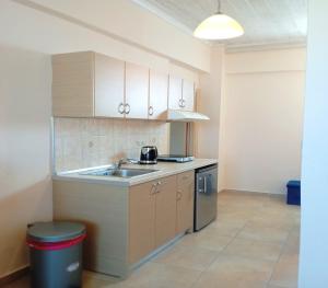 a kitchen with a sink and a counter top at Plakoudis Rooms in Stavros