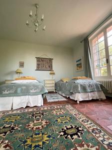 1 Schlafzimmer mit 2 Betten und einem Teppich in der Unterkunft Clos de la Gipiere in Montauroux