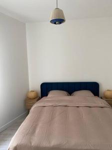 1 cama con cabecero azul en un dormitorio en Appartement cosy à Bordeaux, en Burdeos