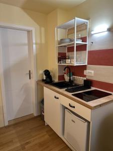 a small kitchen with a sink and a stove at CASA 300 in Piran