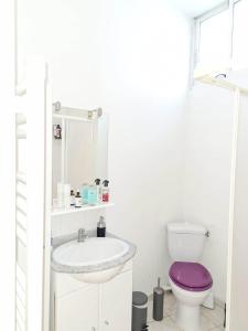 uma casa de banho branca com um lavatório e um WC em Appartement - Bordeaux Centre em Bordeaux