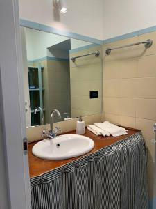een badkamer met een wastafel en een spiegel bij La mansardina in Trieste