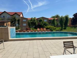 - une piscine avec des chaises longues dans l'établissement Venus Resort, à Uisenteş