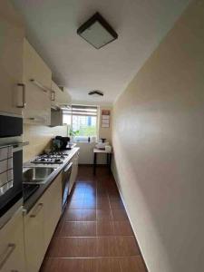 una cocina con fregadero y estufa en Apartament przy Parku Śląskim, en Katowice