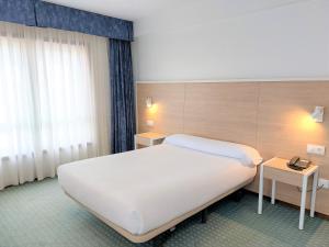 um quarto de hotel com uma cama e duas mesas em Hotel Costa Atlántica em Arteixo