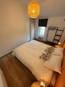 a bedroom with a large white bed with two pillows at Le coin Cosy de l'Yser in Niort