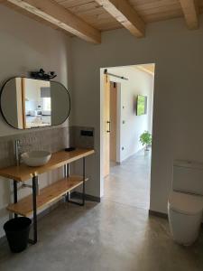 a bathroom with a sink and a mirror at Apartamentos Aronces in Cudillero