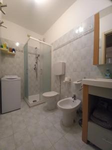 La salle de bains est pourvue d'une douche, de toilettes et d'un lavabo. dans l'établissement Casa Clusane d'Iseo 2 passi dal lago, à Clusane