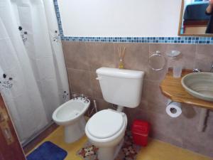 a bathroom with a toilet and a sink and a shower at Crisol. in Cafayate