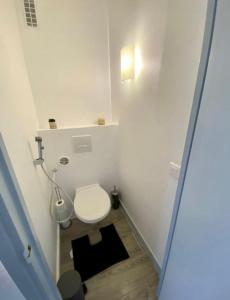 a small bathroom with a toilet and a sink at T2 Parc Belvédère in Montpellier