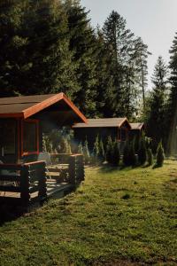 a cabin in the middle of a field with trees at Paunu Talu - Majutus ja Kajakid in Kekra