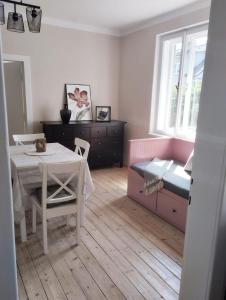 a room with a table and a bed and a table and chairs at Apartmány Chmelničky in Protivín