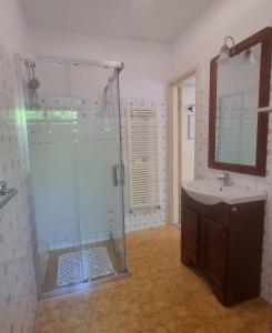 bagno con doccia e lavandino di I GECHI - MARINA DI CAMPO a Marina di Campo