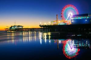a pier with a ferris wheel and a ferris wheel at The Palomino - Modern, Stylish, Secure Entry, Spacious Condo with 2 Master Bedrooms, WLK to Pier in Los Angeles