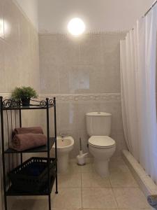 La salle de bains est pourvue de toilettes et d'un lavabo. dans l'établissement Casa Alfarroba, à Barão de São Miguel