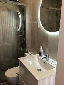 a bathroom with a sink and a toilet and a mirror at SUNSEA HOUSE in Altares