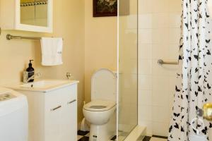 a bathroom with a toilet and a sink and a shower at The Hunter House c1917 in Cessnock +30 photos