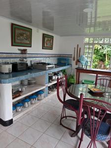 eine Küche mit einem Tisch und Stühlen im Zimmer in der Unterkunft Casa de campo los anturios in La Tebaida