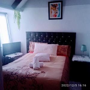 een slaapkamer met een groot bed met rode en witte lakens bij Zagorski bed and breakfast in Kaapstad