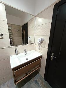 a bathroom with a sink and a mirror at Forest Apartments in Sinaia