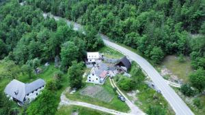 an aerial view of a house and a road at Apartment Zorc in Trenta