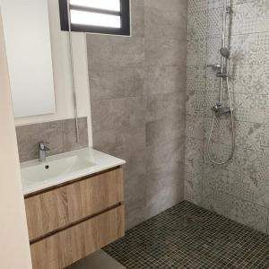 a bathroom with a sink and a shower at Villa 4 étoiles SAINT LEU - Dodoterla in Saint-Leu