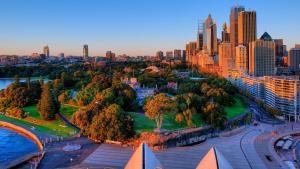 an aerial view of a city with a park at KozyGuru | Parramatta | Clean Kozy APT | Free Wi-Fi in Sydney