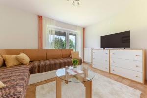 un soggiorno con divano e TV di Hiša v zelenem a Bled