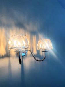 a pair of lights hanging on a wall at Elegant Georgian apartment near Clifton Village in Bristol