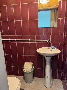 uma casa de banho com um lavatório e um WC em Villa Utopia em Star Dojran