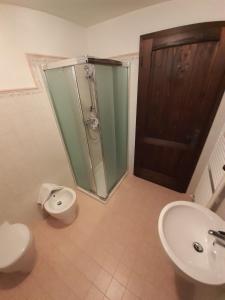 a bathroom with a sink and a toilet and a shower at Casale Don Giovanni in Prepotto