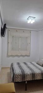 1 dormitorio con 1 cama y una pintura en la pared en Costa Caribe III Nº 1108, en Oropesa del Mar