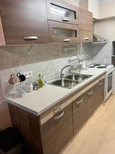 a kitchen with a sink and a stove top oven at VILA MARIALENA 