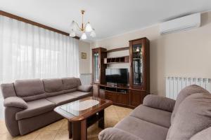 a living room with two couches and a tv at Apartment Luma in Vižinada
