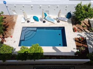 an overhead view of a swimming pool with lounge chairs at Palazzo Rodio in Ostuni