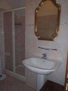 卡斯蒂利翁切洛的住宿－Casale I Macchiaioli，浴室配有盥洗盆和带镜子的淋浴