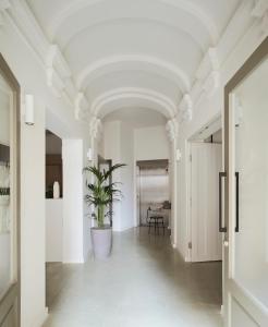 a hallway with white ceilings and a potted plant at Trabuxu Boutique Living in Valletta