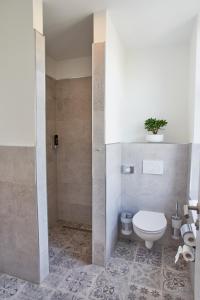 łazienka z toaletą i prysznicem w obiekcie Pension Alte Molkerei w mieście Görlitz