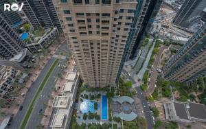 an overhead view of a city with tall buildings at Luxury 2 Bedroom Suite with Full Burj Khalifa View in Dubai