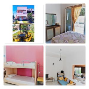 a collage of four pictures of a room at Vaggelis Apartments in Roda