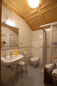 a bathroom with a sink and a toilet at Sesvennahof in Malles Venosta