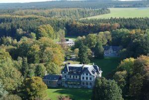 an aerial view of a large house in the forest at Château du Haut-Neubois in Spa