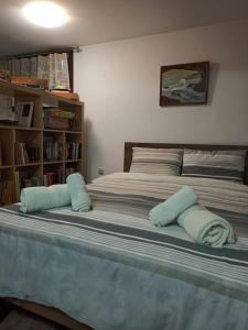a large bed with pillows on it in a bedroom at Pelion Mountain & Sea Villa - Private Studio in Áno Gatzéa