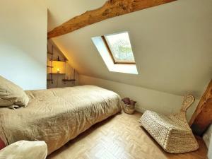 ein Schlafzimmer mit einem Bett und einem Dachfenster in der Unterkunft La grange du Ruet in Saint-Hilaire-Saint-Mesmin
