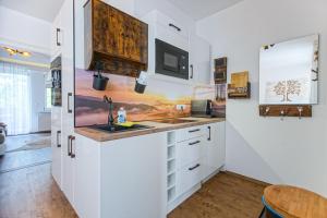 A kitchen or kitchenette at AusZeit Steiraland 7 mit überdachten Balkon und Parkplatz