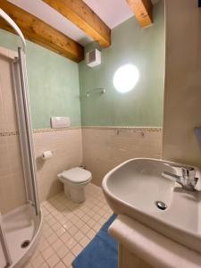 ein Bad mit einem Waschbecken und einem WC in der Unterkunft Vacanza da sogno nell’Altopiano. in Gallio